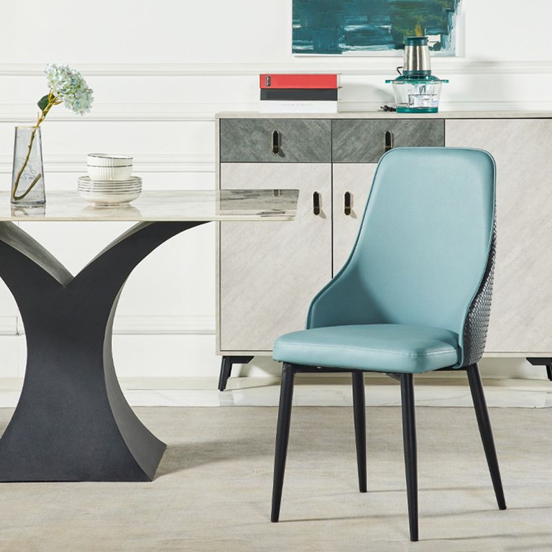 Contemporary Style Metal Chair Set Kitchen Solid Back Side Chairs (Set of 4)