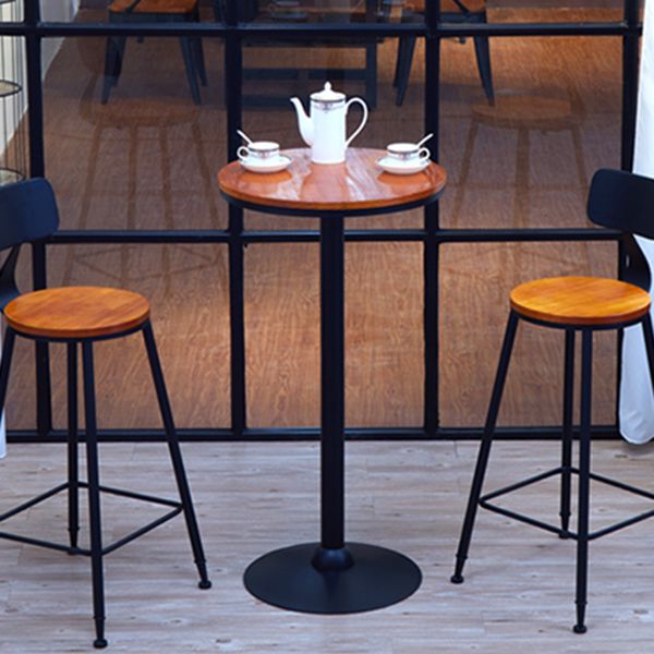 Industrial Solid Wood Bar Table Brown Bistro Table with Black Metal Pedestal