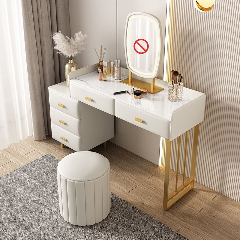 Luxurious Stone Top Vanity and Stool 5 Drawers Dressing Table
