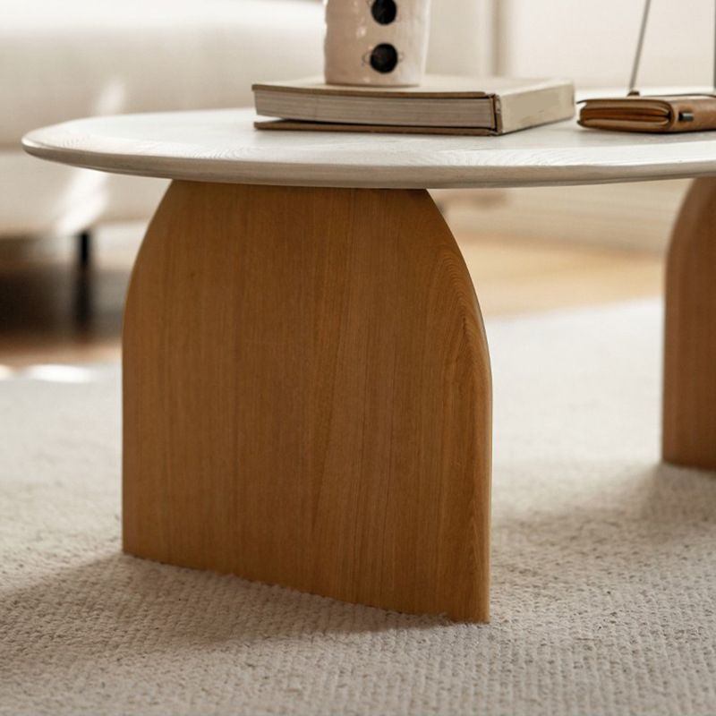 Scandinavian Pine Wood Coffee Table with Sled Base Oval Coffee Table