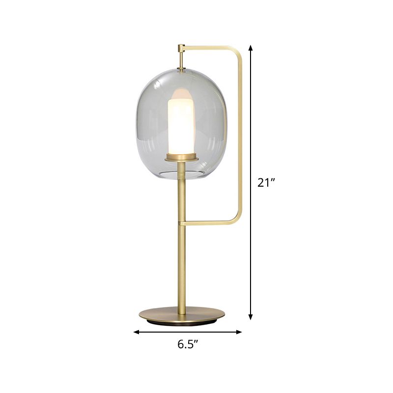 Lampada notturna di 1 luci di soggiorno Simplicity Light Gold Light con tonalità di vetro grigio fumo ovale