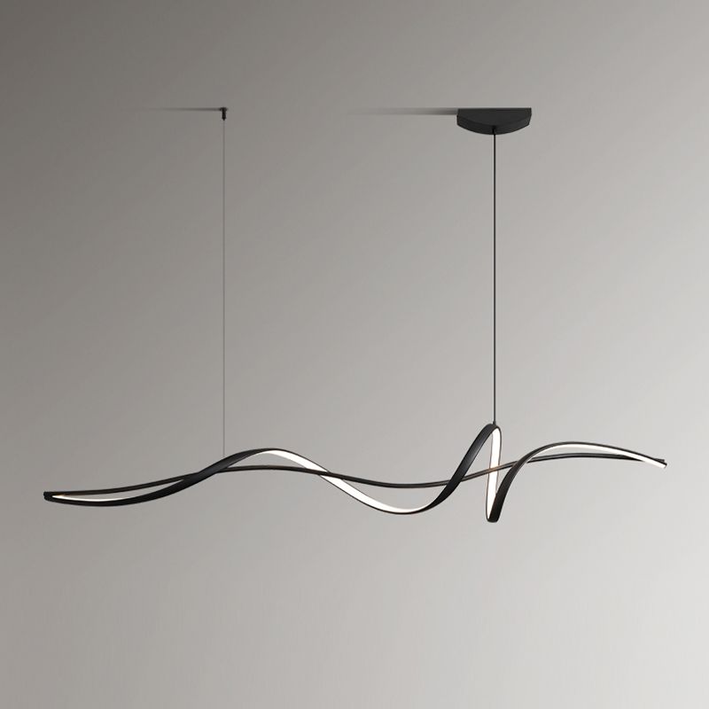 Black LED Island Hanging Lamp Strip Shape Island Lamp with Acrylic Shade for Dining Room