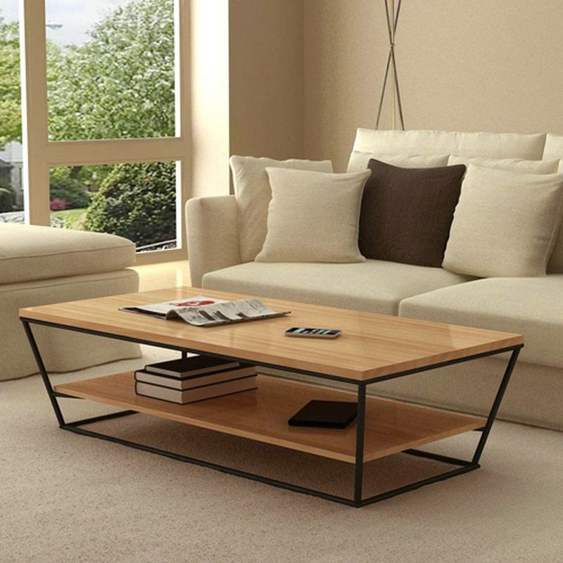 19.68" H Modern Wooden Coffee Table Steel Sled Cocktail Table with Shelf