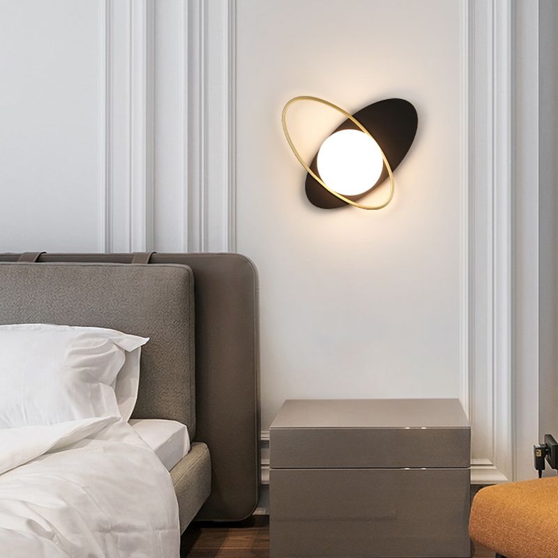 Modern Metal Wall Light Globe 1 Light Wall Sconce with Glass for Bedroom