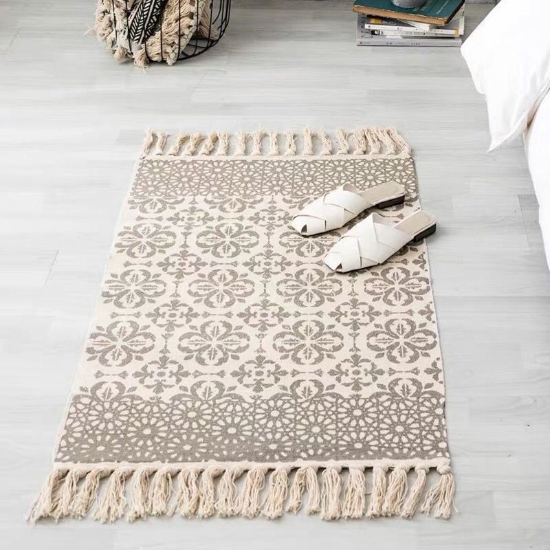 Multi Color Comfort Rug Jute Geometric Printed Area Carpet Easy Care Stain-Resistant Pet Friendly Rug with Tassel for Bedroom