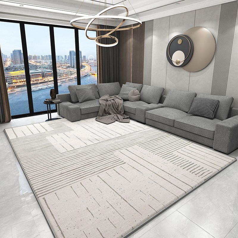 Grey Stripe Pattern Area Rug Modern Polyester Area Carpet Stain Resistant Rug for Living Room