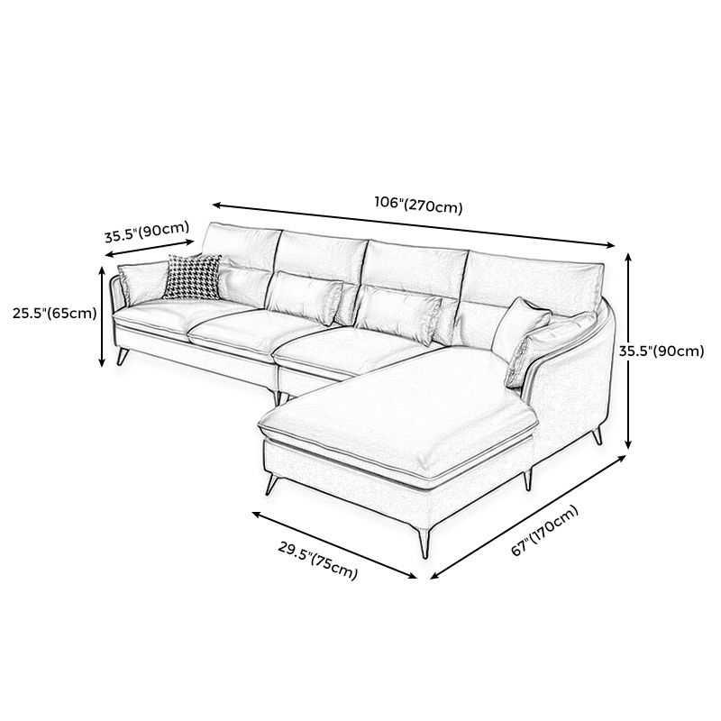 Faux Leather Sloped Arms Sectional with Pillowed Back Cushions for Living Room