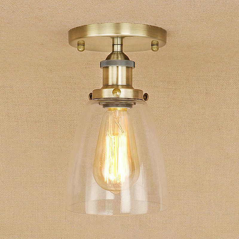 Luminaires de plafond à une ampoule, cône industriel en verre transparent, éclairage semi-encastré en argent/laiton/rouille