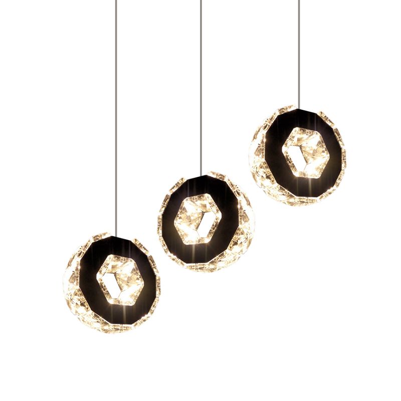 Chrome LED Cluster Pendant Minimal Beveled Crystal Ring Hanging Ceiling Light in Warm/White/Neutral Light