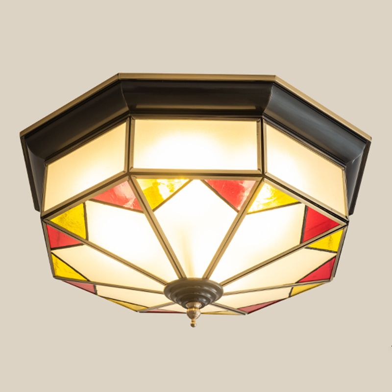 Living Room Colonial Style Ceiling Light Metal Glass Multi Head Overhead Lighting Fixture