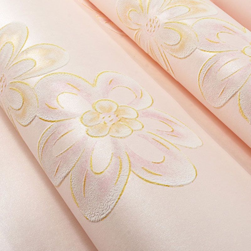 Decorative Non-Pasted Wallpaper Roll Blossoming Magnolia Non-Woven Wall Covering in Soft Color