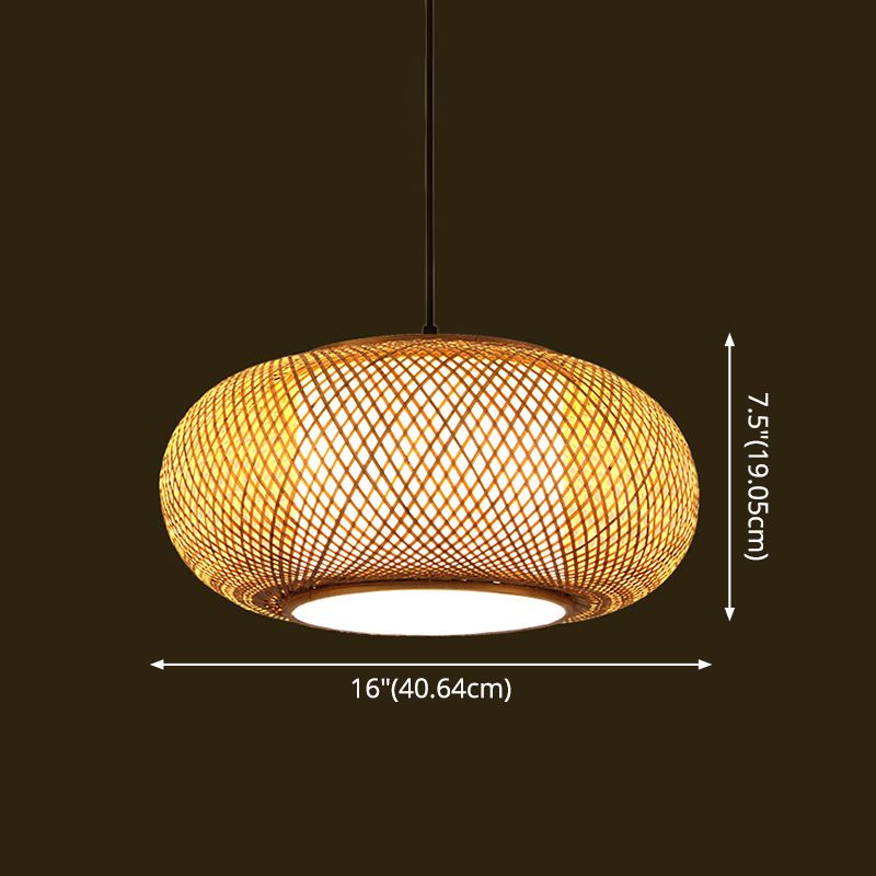 Asia Pendant Light Fixture Beige Lantern Suspension Pendant Light with Bamboo Shade