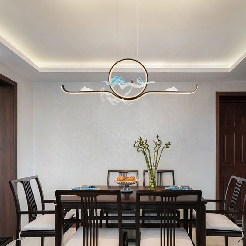 Luz de colgante lineal accesorios de té contemporáneos metal de metal de la isla de 2 luces