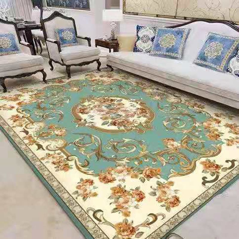 Red Retro Carpet Polyester Flower Carpet Washable Carpet for Home Decoration