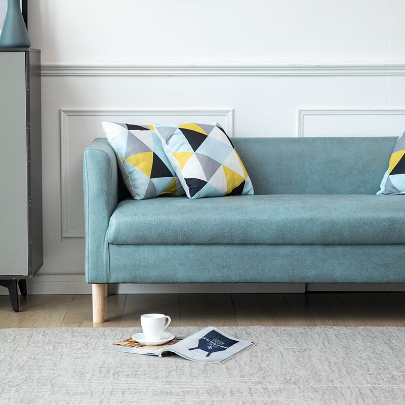 Tuxedo Arm Single Cushion Sofa Nordic Faux Leather and Wood Sofa with Pillows