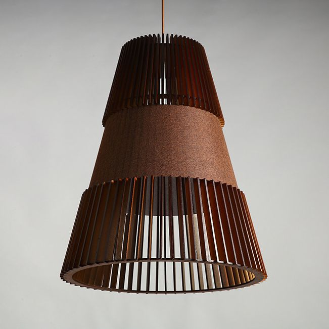 1 Light Restaurant Pendant Lighting with Conical Bamboo Shade Modernist Brown Hanging Ceiling Light