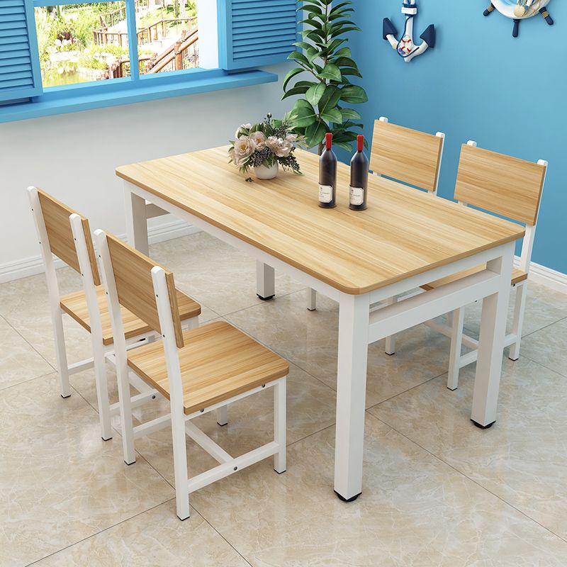 Minimalist Wooden Dining Room Set with White Base Formal Dining Table Furniture