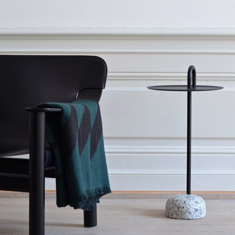 27.75" Tall Steel Round Top Side Table Stone Pedestal End Table