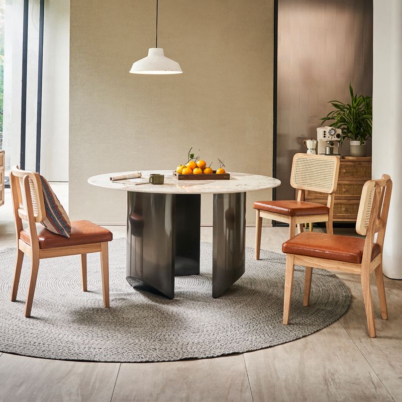 Modern Dining Set 1/4/5/7 Pcs Stone Top Table with Solid Wood Frame Chairs