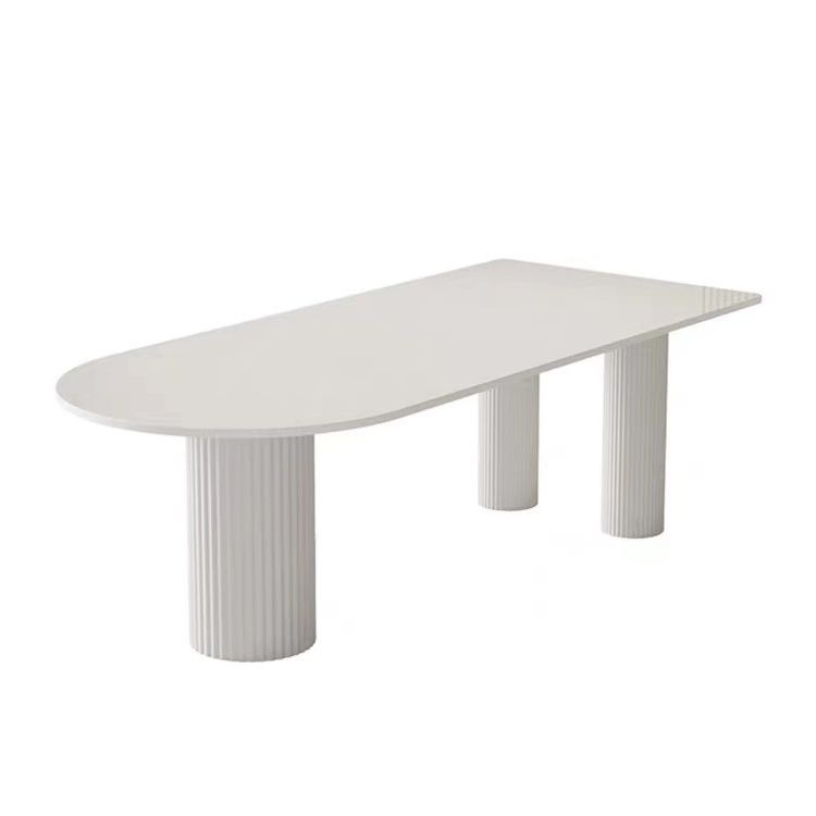 White Sintered Stone Top Dining Table Modern Free Form Iron Base Table