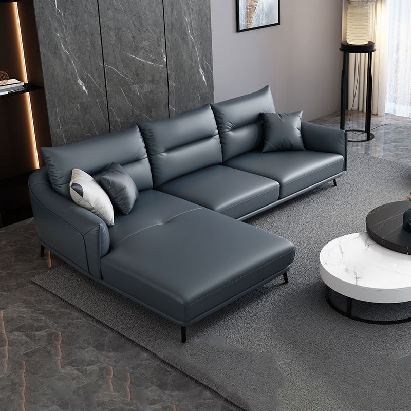 34.64 " H Blue Faux Leather Square Arm Sofa & Chaise for Living Room