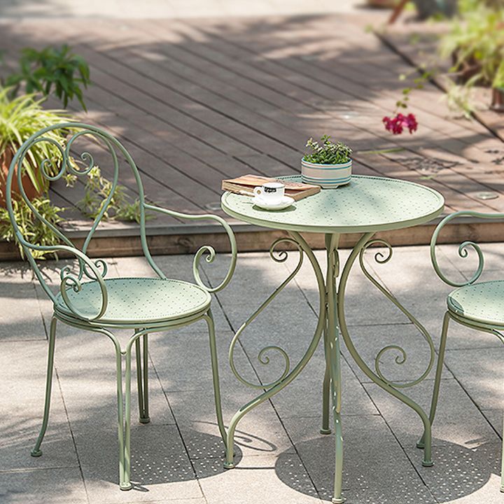 Contemporary Open Back Patio Arm Chair in Iron Frame Set of 2