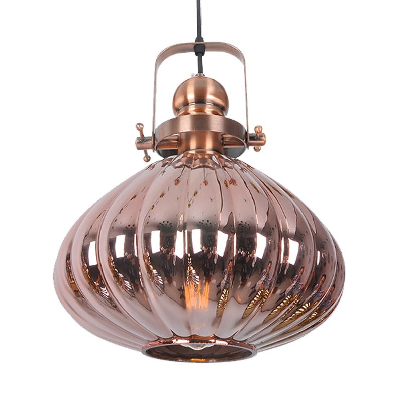 Traditional Melon Hanging Light Copper/Chrome/Gold Glass 1 Bulb Living Room Pendant Lighting Fixture