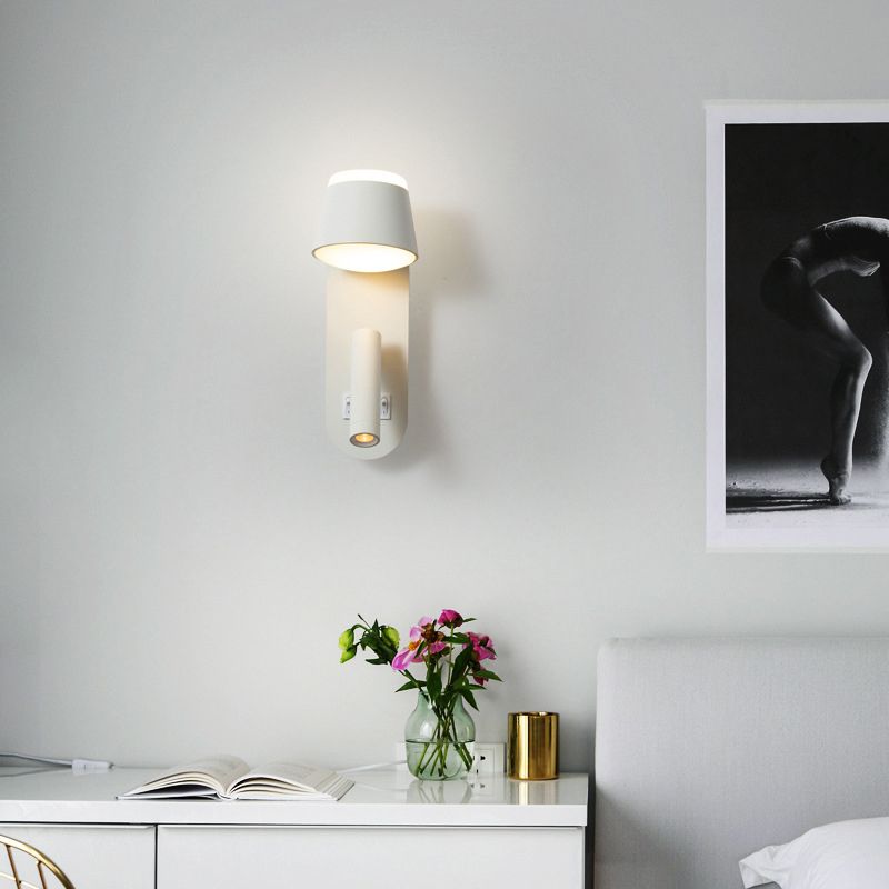 Modern Minimalist Style Shaded Sconce Light Fixtures Metal 2 Lights Wall Sconce for Bedroom