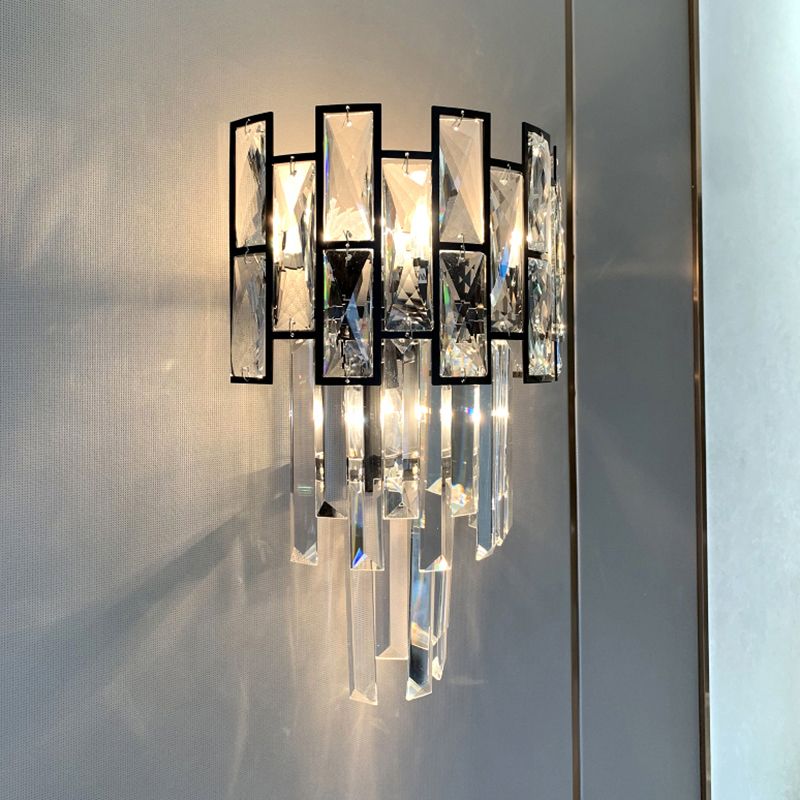 Tiered Crystal Prism Wall Lighting Minimalistic 3 Lights Sconce Fixture for Living Room