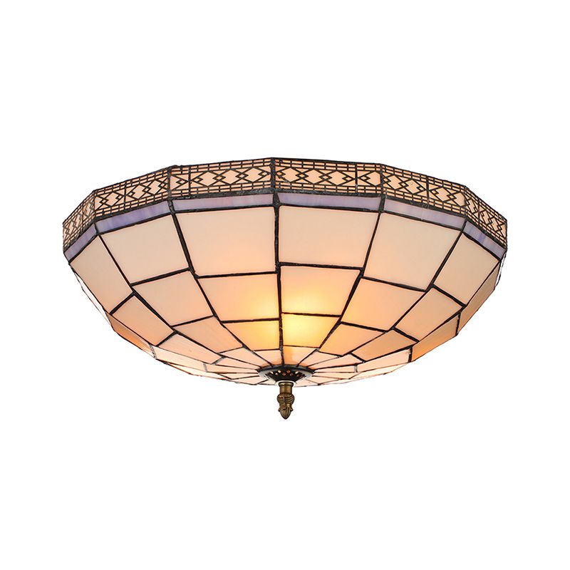 Bol Flush Ceiling Light 8 "/8.5" /10 " Hauteur Stained Glass 3 Lights Traditional Flush Lighting in Beige for Living Room