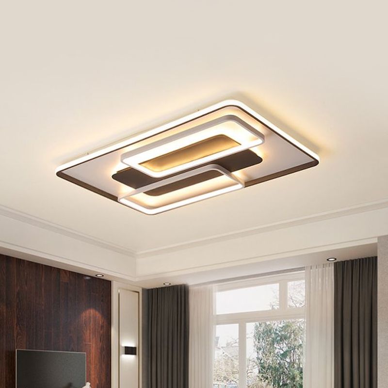 Black and White Geometric Flushmount Contemporary Metal Led Living Room Lighting in Warm/White Light, 18"/23.5"/35.5" W