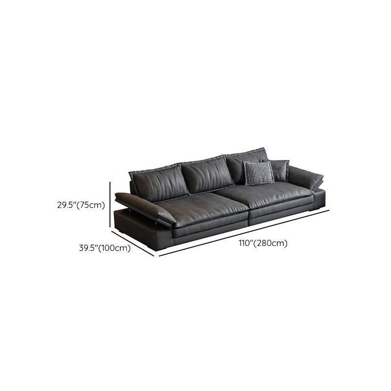 Mid Century Modern Black Sofa with Pillow Top Arm and Loose Back
