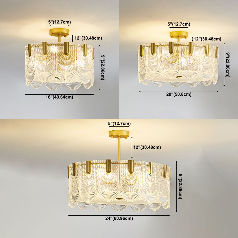 Round Shape Ceiling Lamp Modern Simple Style Iron Flush Mount with Glass Lampshade for Bedroom
