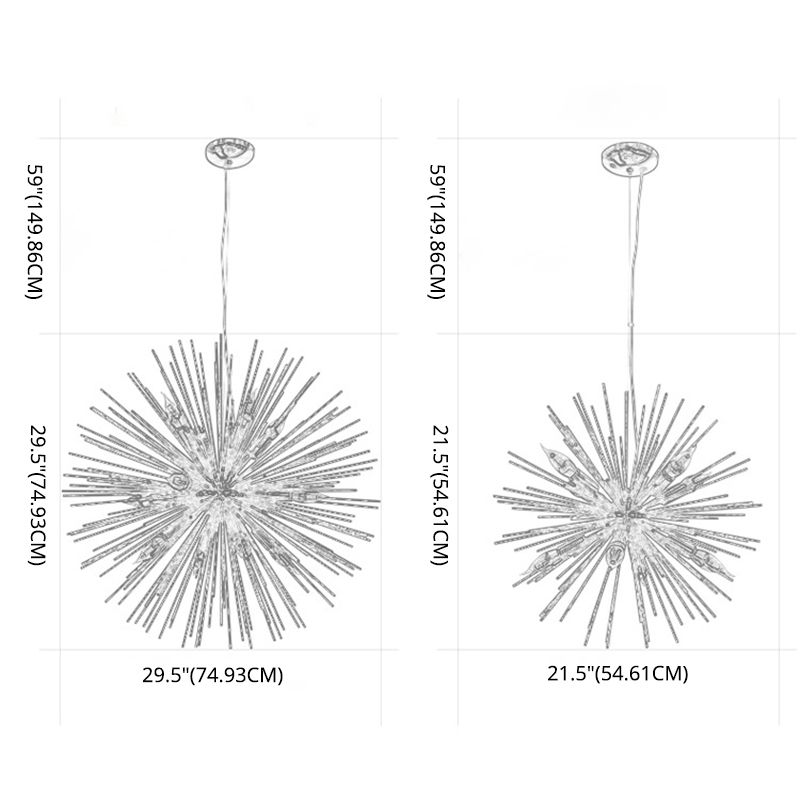 Postmodern Style Urchin Pendant Lighting Metal 8 Bulbs Living Room Hanging Chandelier