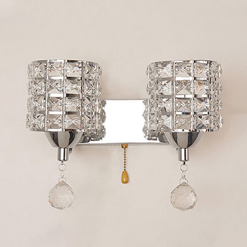 Modern Metal Wall Light Geometric Wall Sconce with Crystal for Bedroom