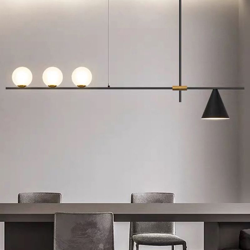 Modern Simple Iron Hanging Lamp Strip Shape Island Light Fixture for Dining Table
