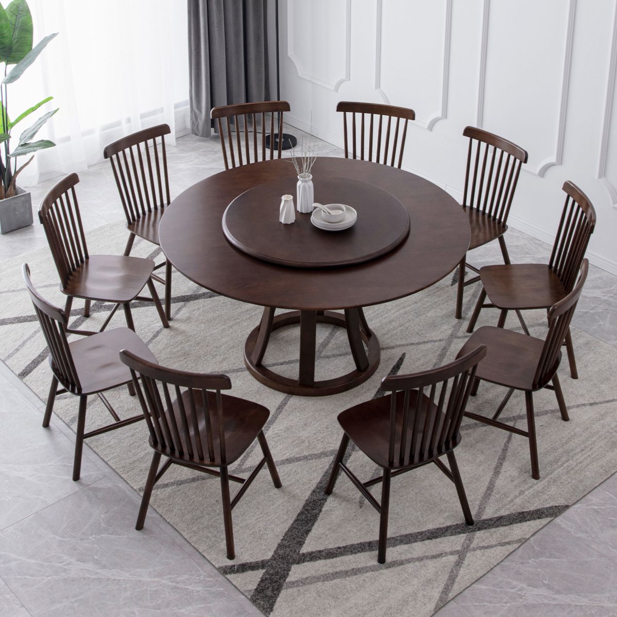 Round Traditional Standard Wood Dining Room Set of Rectangle Shape for Kitchen Table Set