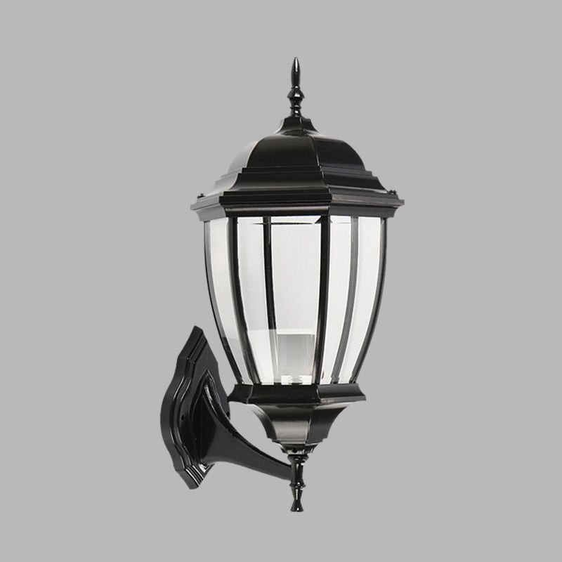Clear Glass Urn Shape Wall Lighting Ideas Country 1 Bulb Courtyard Sconce Lamp Fixture in Black
