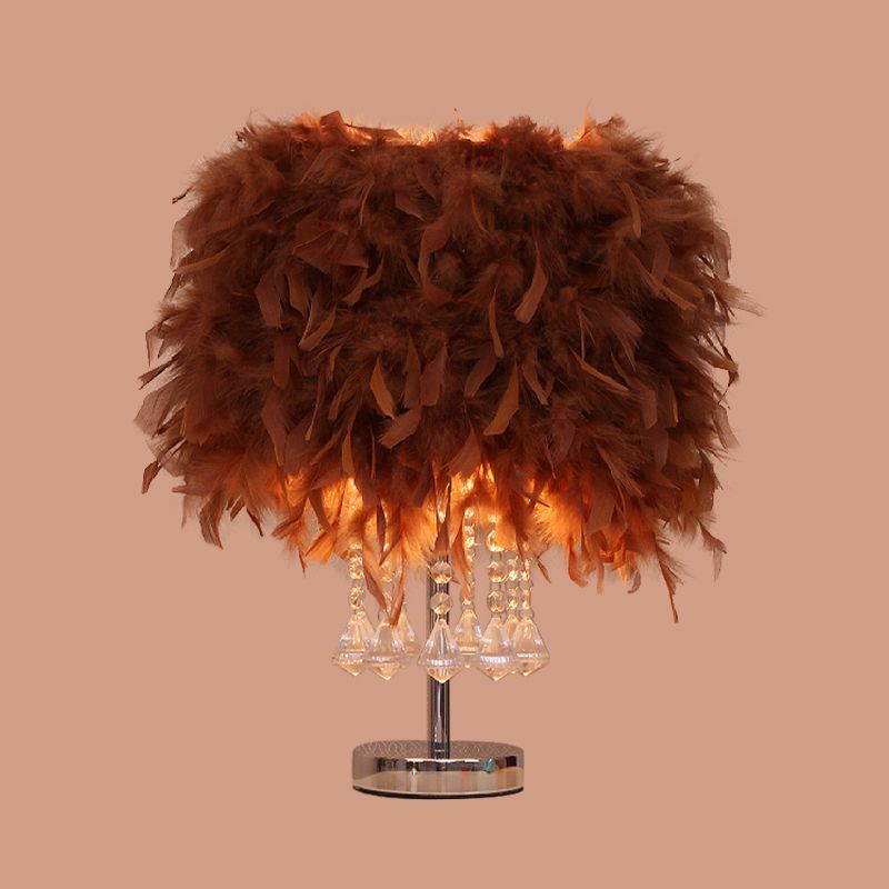 Runde Esstischtisch Leichte Feder 1 Kopf moderne Nachtlampe in Rot/Rosa/Rose Rot mit Kristalltropfen