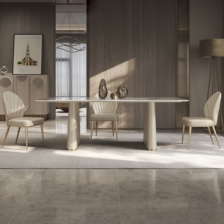 Nordic Style 1/4/5/7 Pieces Furniture Rectangle Stone Dining Table Set in White