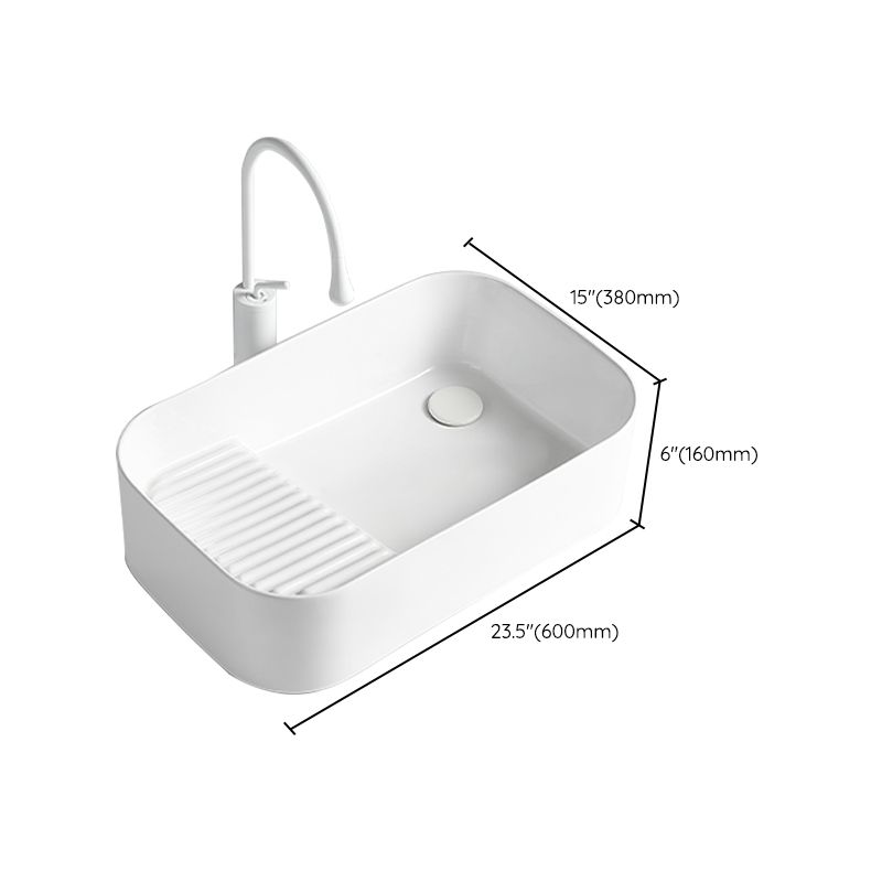 Modern Bathroom Sink Rectangular Porcelain Vessel Sink with Pop-Up Drain