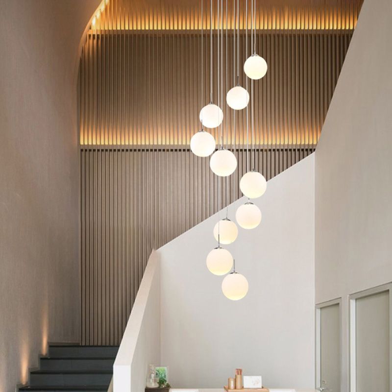 Spiral Stairs 10 Blub Pendant Light Fixture Clear Glass Sphere Nordic Style Multiple Hanging Light