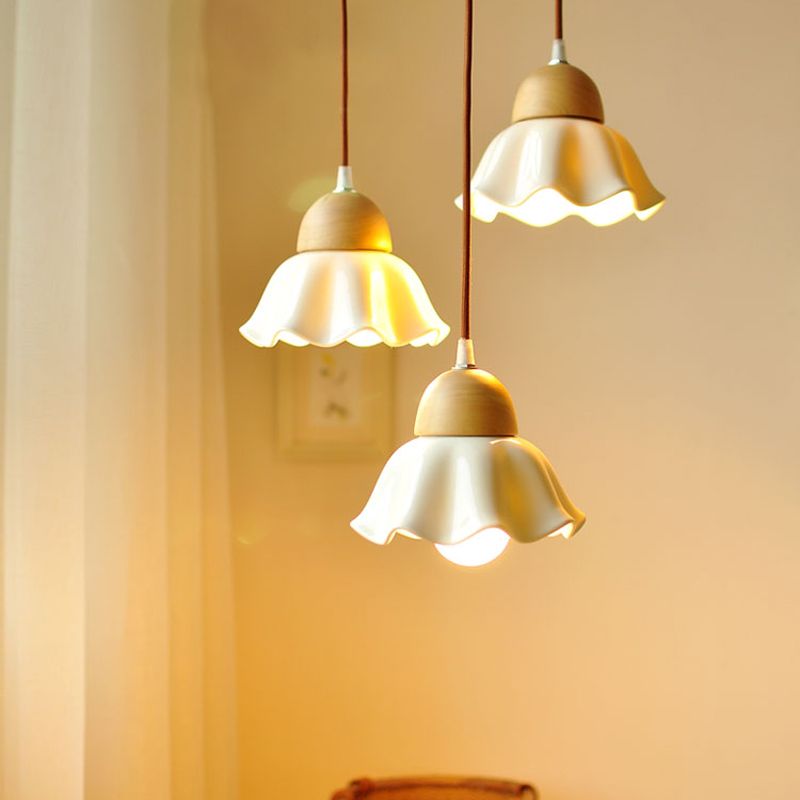 Wood Lighting Fixture Modern Nordic White Pendant Light Kit for Dining Room