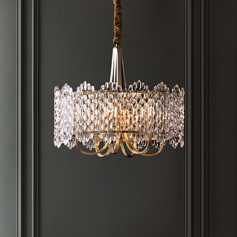 Luce a sospensione a tamburo antico a 6-bulb Clear K9 Crystal Crystal Cryndelier Light in oro