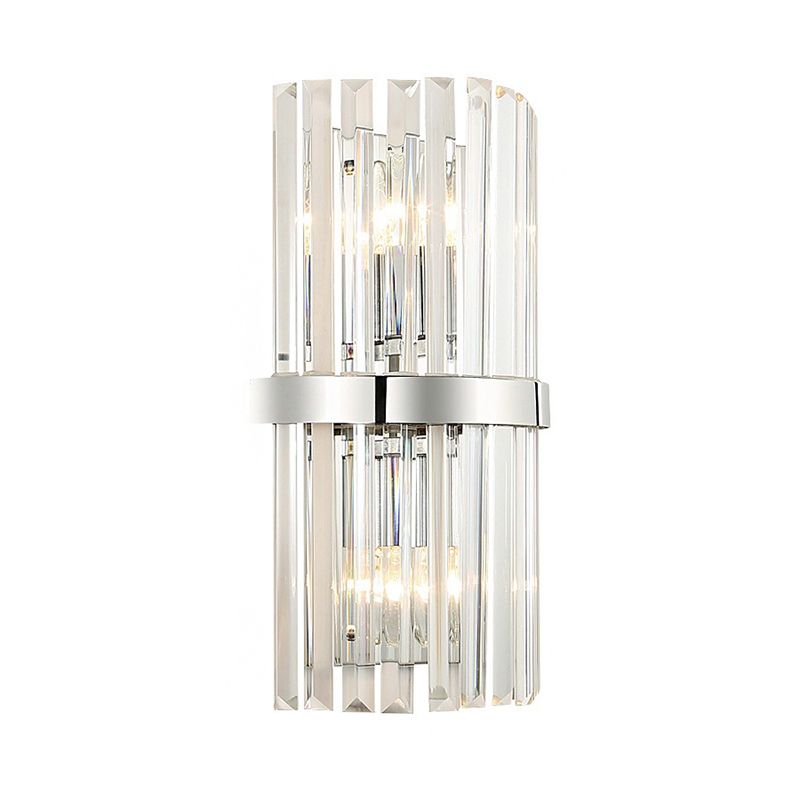 Cilíndrico de estilo contemporáneo Fixture Clear Crystal Clear 2 luces Iluminación de pared de dormitorio en cromo