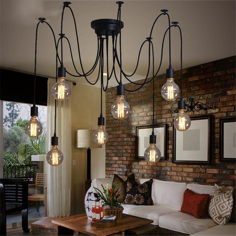 Black Down Lighting Pendant Loft Style Metal Swag Hanging Pendant Light for Living Room