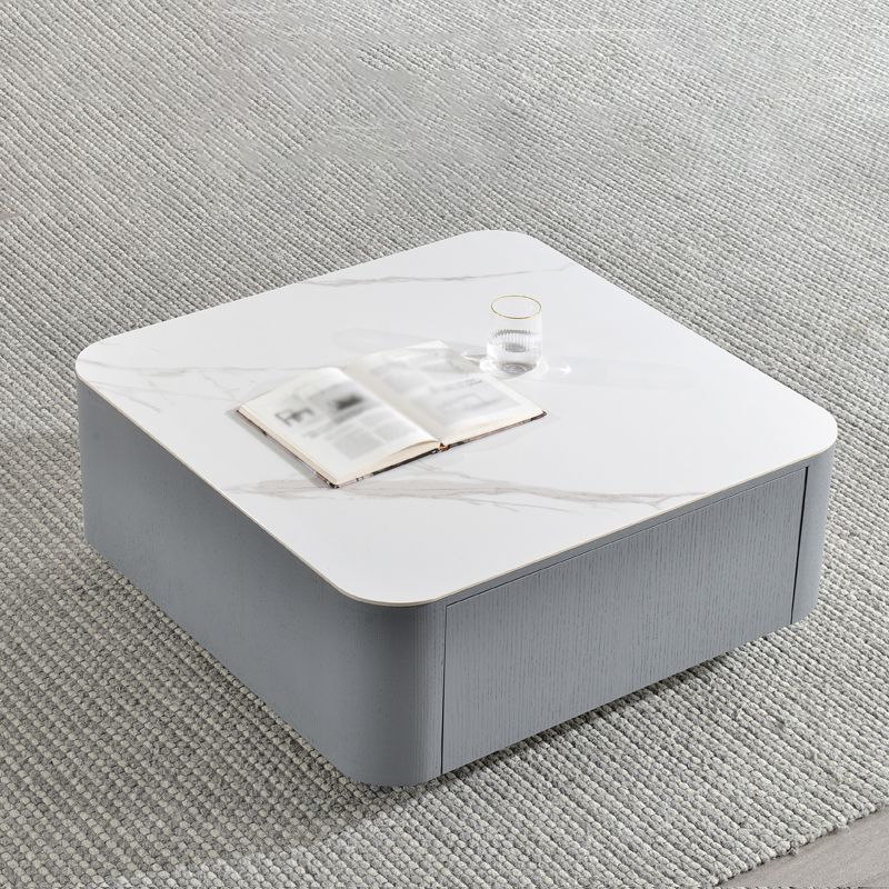 Square Square Block Base Design Slate Plate Table Plate with Drawer Coffee Table