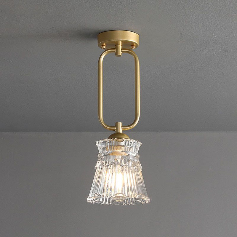 Luz de techo de montaje semi rasgador sombreado de vidrio Luz de montaje de techo dorado nórdico de montura de montaje