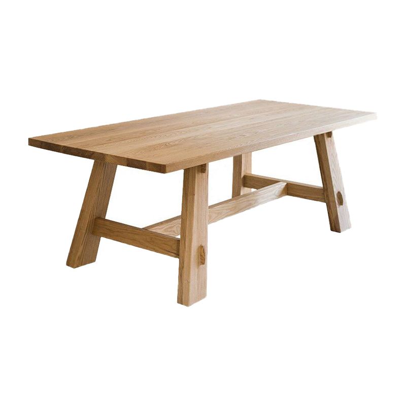 Natural Pine Solid Wood Table Modern Rectangle Trestle Base Table