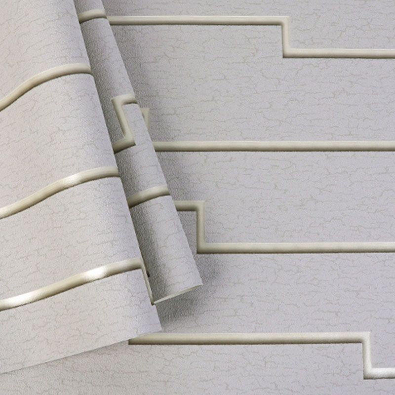 Lines Wallpaper Roll for Guest Room Decor Flock Surface Wall Decor in Pastel Color, Stain-Resistant